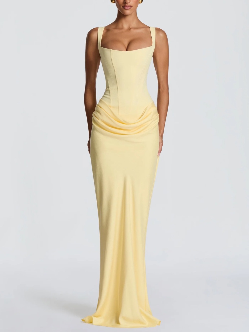 Sunlit Square-Neck Ruched Waist Evening Gown